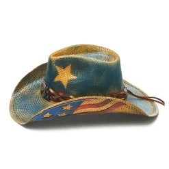 Stampede Straw Patriotic Cowboy Hat - Blue Star USA 9 Stampede Straw Patriotic Cowboy Hat - Blue Star USA -Fashion Western Hat 3
