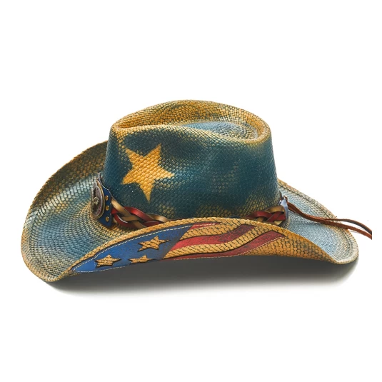 Stampede Straw Patriotic Cowboy Hat - Blue Star USA 5 Stampede Straw Patriotic Cowboy Hat - Blue Star USA - Image 5