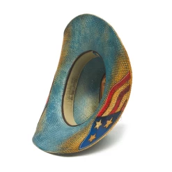 Stampede Straw Patriotic Cowboy Hat - Blue Star USA 8 Stampede Straw Patriotic Cowboy Hat - Blue Star USA -Fashion Western Hat 4