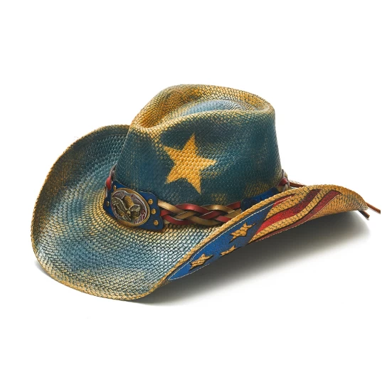 Stampede Straw Patriotic Cowboy Hat - Blue Star USA 1 Stampede Straw Patriotic Cowboy Hat - Blue Star USA