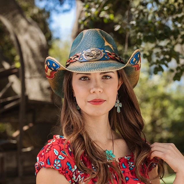 Stampede Straw Patriotic Cowboy Hat - Blue Star USA 2 Stampede Straw Patriotic Cowboy Hat - Blue Star USA - Image 2