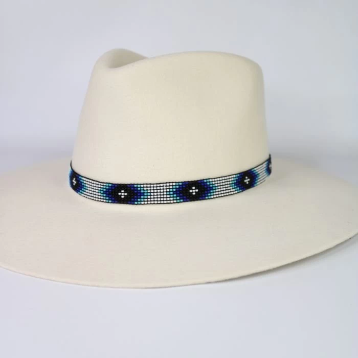 Western Beaded Hat Band - White/Blue 4 Western Beaded Hat Band - White/Blue - Image 4
