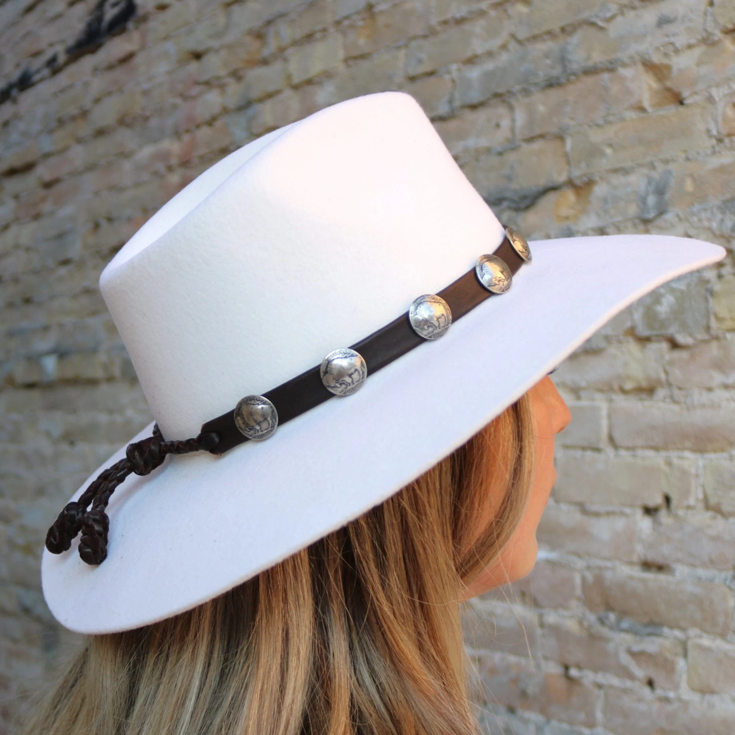 Deerskin Buffalo Nickle Leather Hat Band - Brown 1 Deerskin Buffalo Nickle Leather Hat Band - Brown