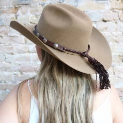 Deerskin Leather Tassel Hat Band - Brown