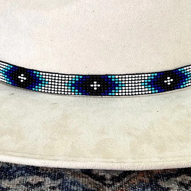 Western Beaded Hat Band - White/Blue 8 Western Beaded Hat Band - White/Blue - Image 8