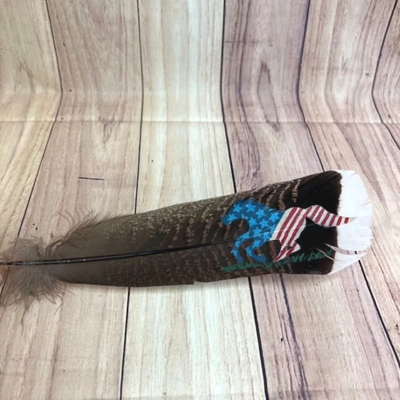 Western Hat Feather With Hand-Painted Horse USA Flag 3 Western Hat Feather With Hand-Painted Horse USA Flag - Image 3