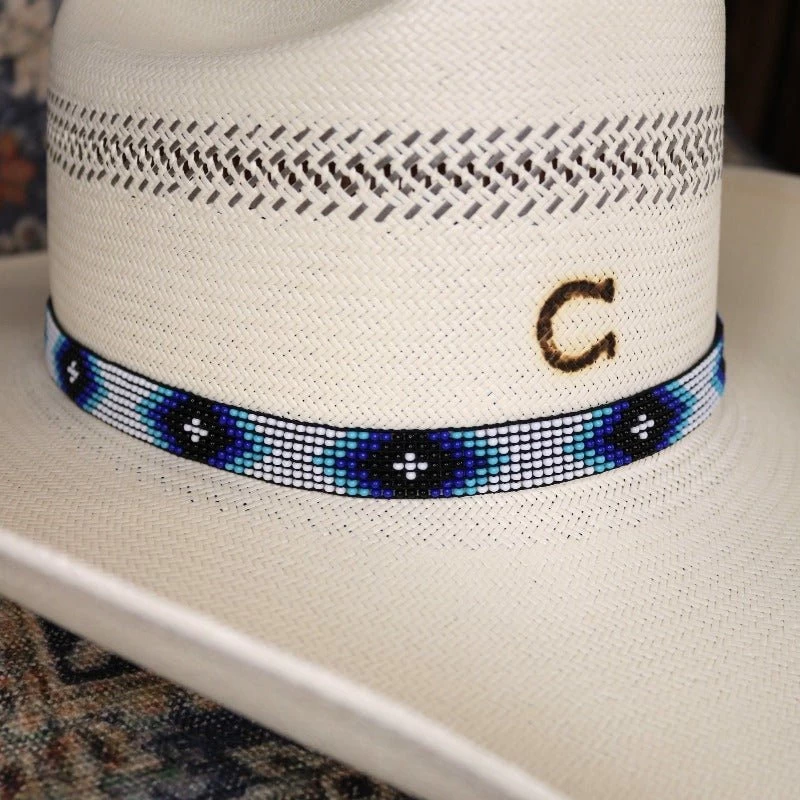 Western Beaded Hat Band - White/Blue 7 Western Beaded Hat Band - White/Blue - Image 7
