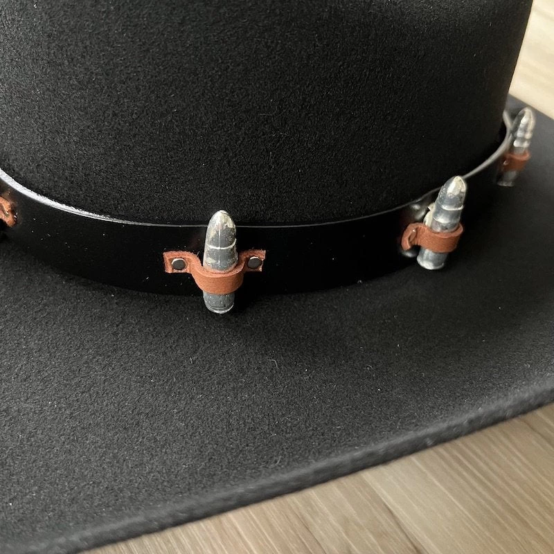 Black Leather Bullet Hat Band 2 Black Leather Bullet Hat Band - Image 2