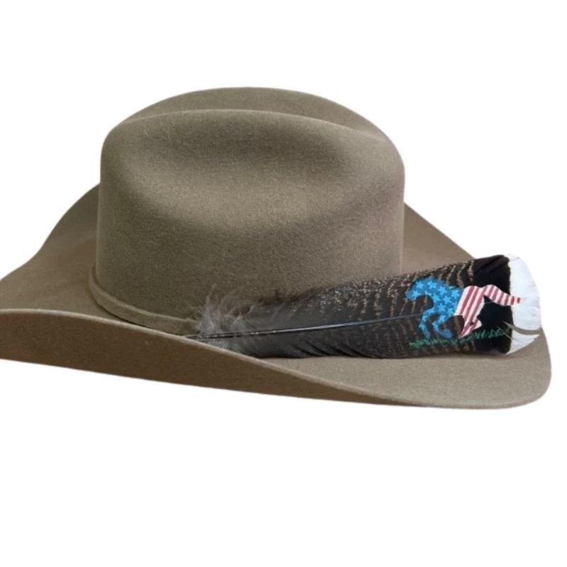 Western Hat Feather With Hand-Painted Horse USA Flag 4 Western Hat Feather With Hand-Painted Horse USA Flag - Image 4
