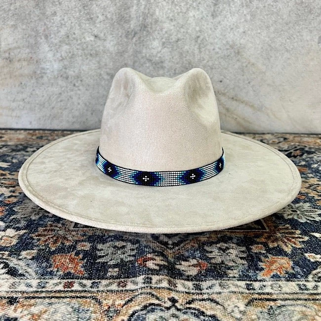 Western Beaded Hat Band - White/Blue 5 Western Beaded Hat Band - White/Blue - Image 5