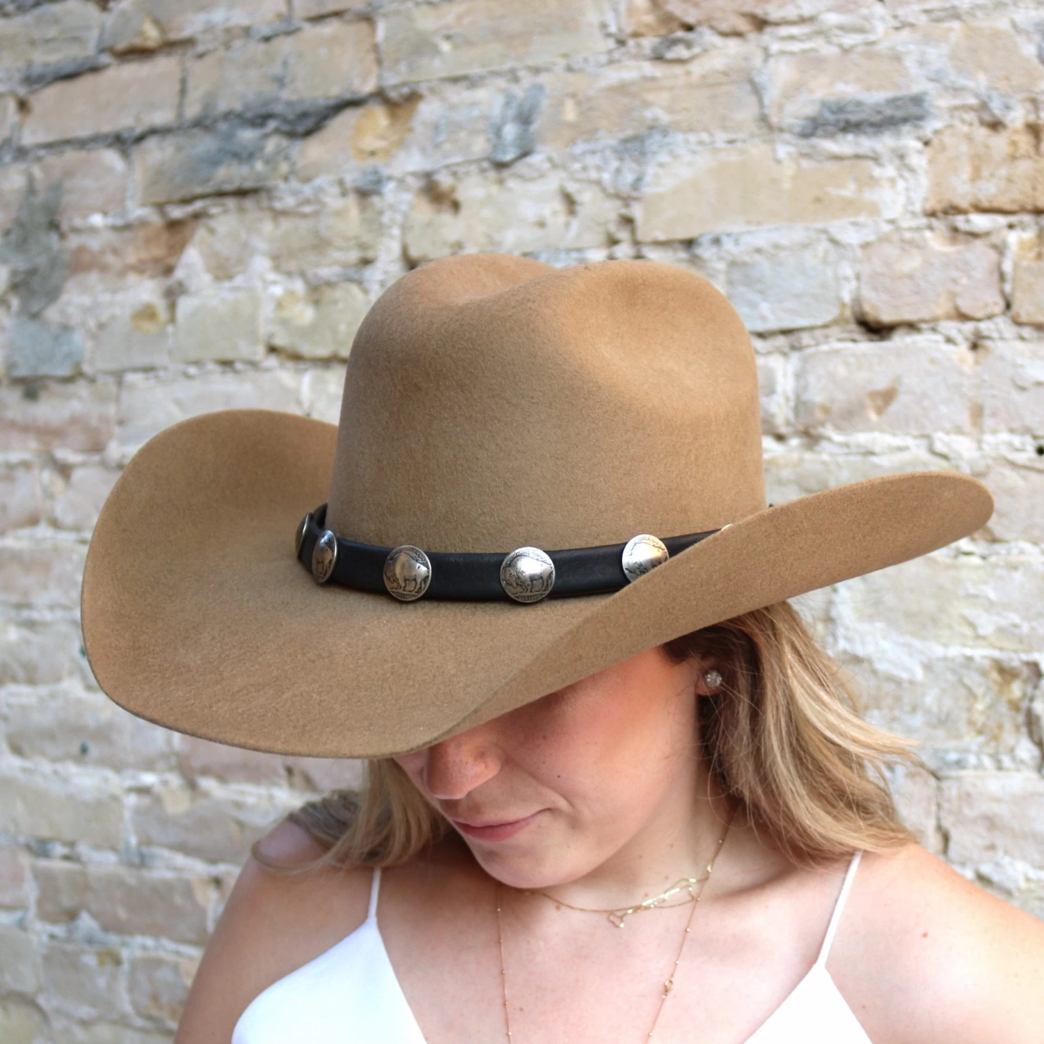 Deerskin Buffalo Nickle Leather Hat Band - Black 2 Deerskin Buffalo Nickle Leather Hat Band - Black - Image 2