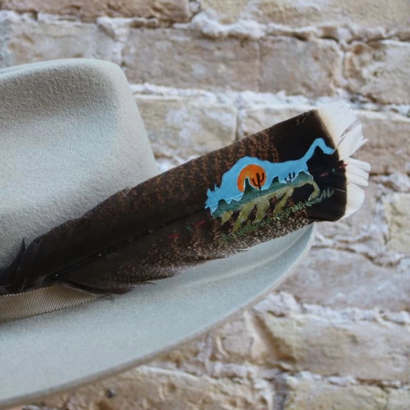 Hat Feather With Hand-Painted Bison 1 Hat Feather With Hand-Painted Bison
