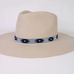 Western Beaded Hat Band - White/Blue