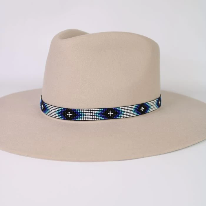 Western Beaded Hat Band - White/Blue 1 Western Beaded Hat Band - White/Blue